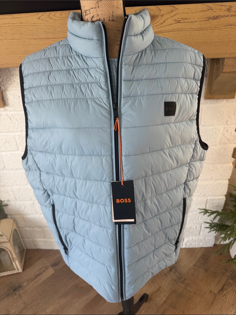 BOSS Lightweight Light Blue Quilted Puffer Vest